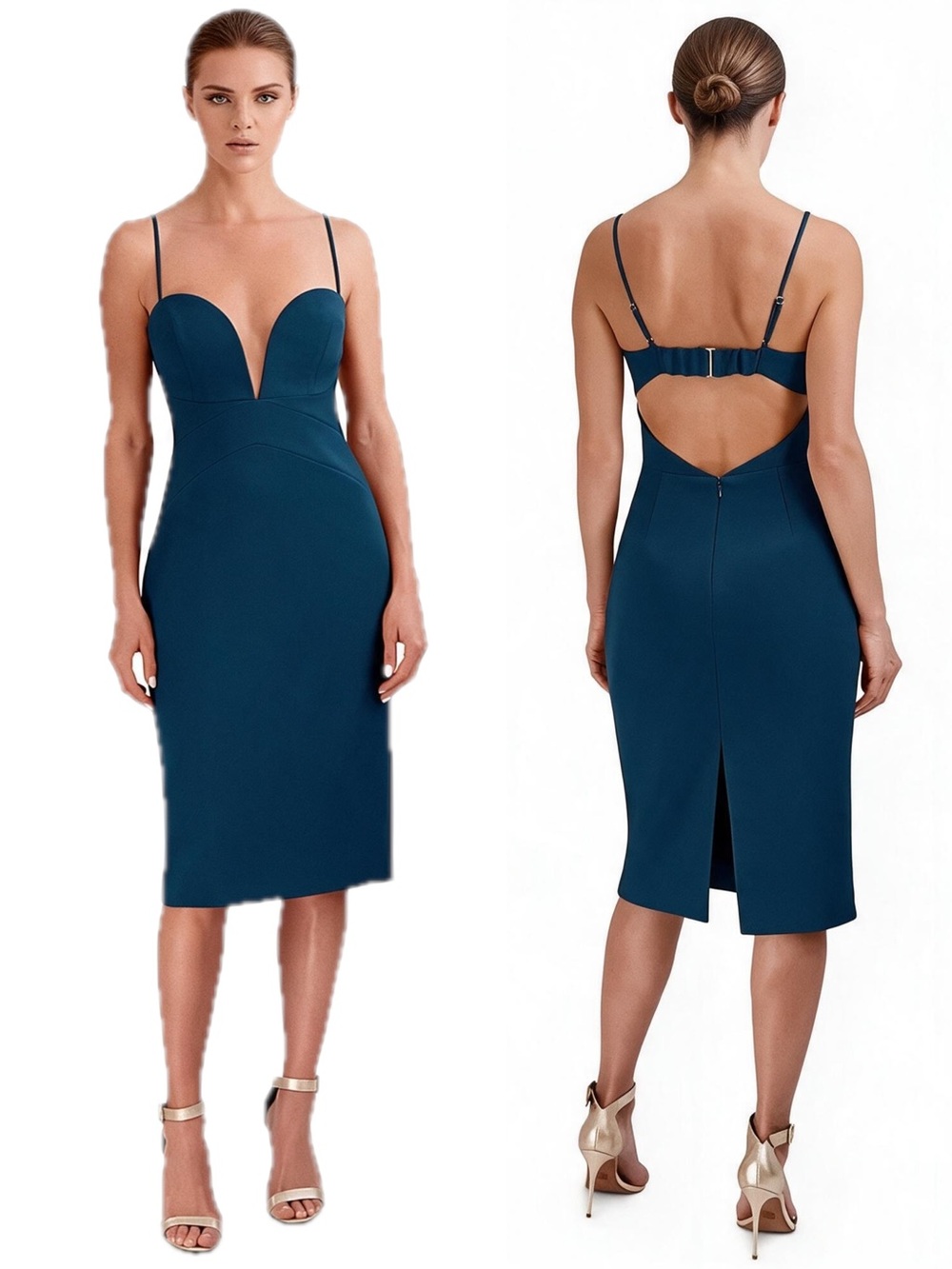 BCBGMaxAzria Poseidon Plunging V-Neck Sheath Body-Skimming Midi Dress NWT $298